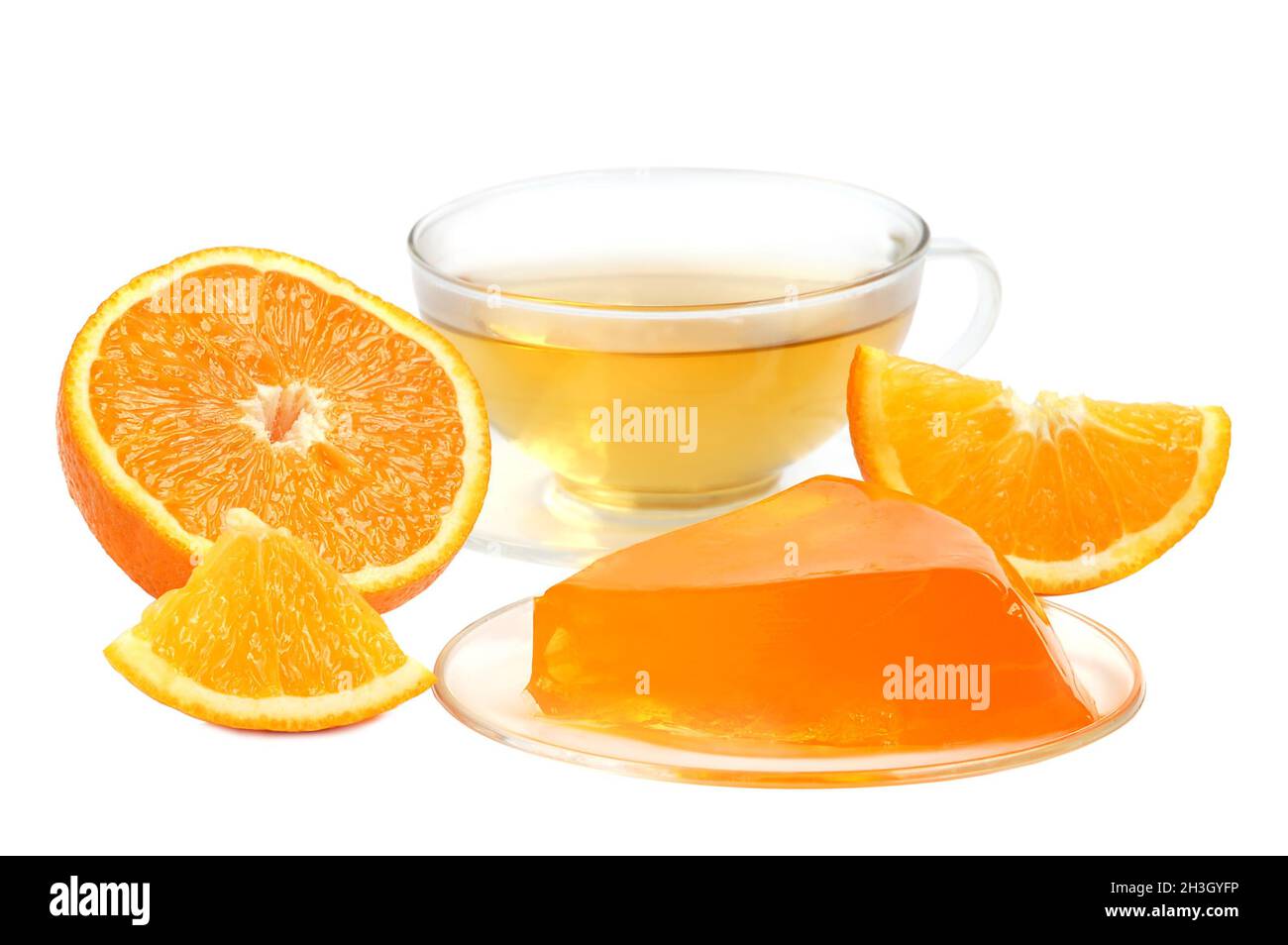 Orangengelee und Tee Stockfoto