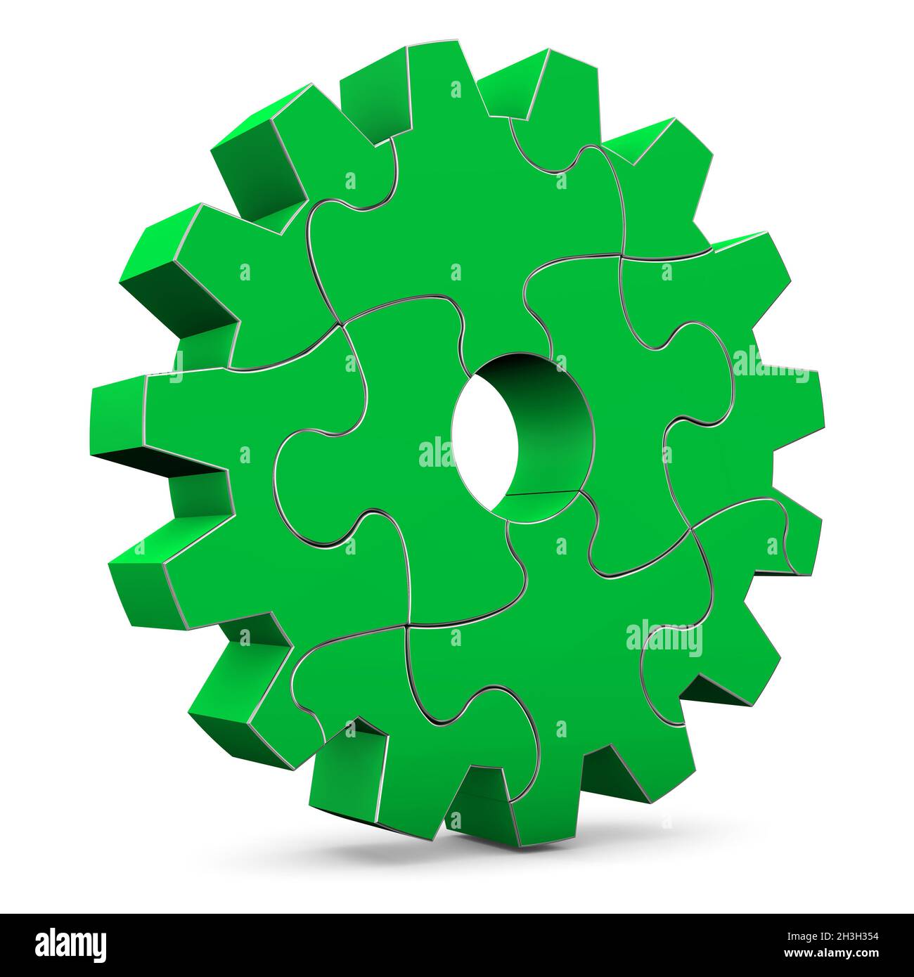 Grünes Puzzle-Zahnrad Stockfoto