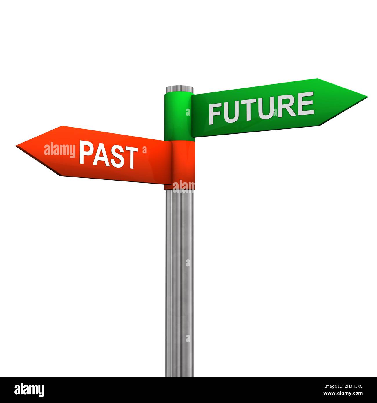 Hinter Zukünftigem Richtungszeichen Stockfoto