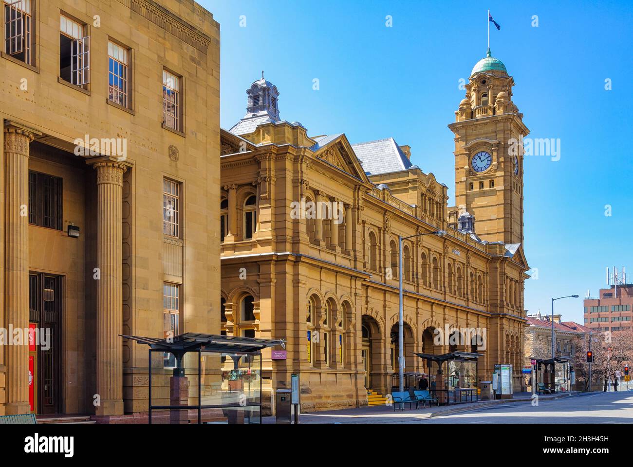 General Post Office an der Ecke Elizabeth Street und Macquarie Street wurde zwischen 1901 und 1905 gebaut - Hobart, Tasmanien, Australien Stockfoto
