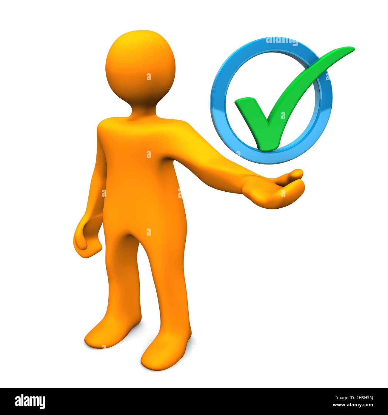 Grünes Tick Für Menschl. Darstellungsobjekt Stockfoto