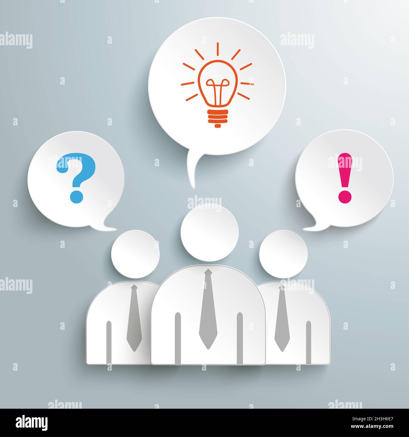 Drei Papier Menschen Fragen Idee Bestätigung PIAD Stockfoto Drei Papier Menschen Fragen Idee Bestätigung PIAD Stockfoto