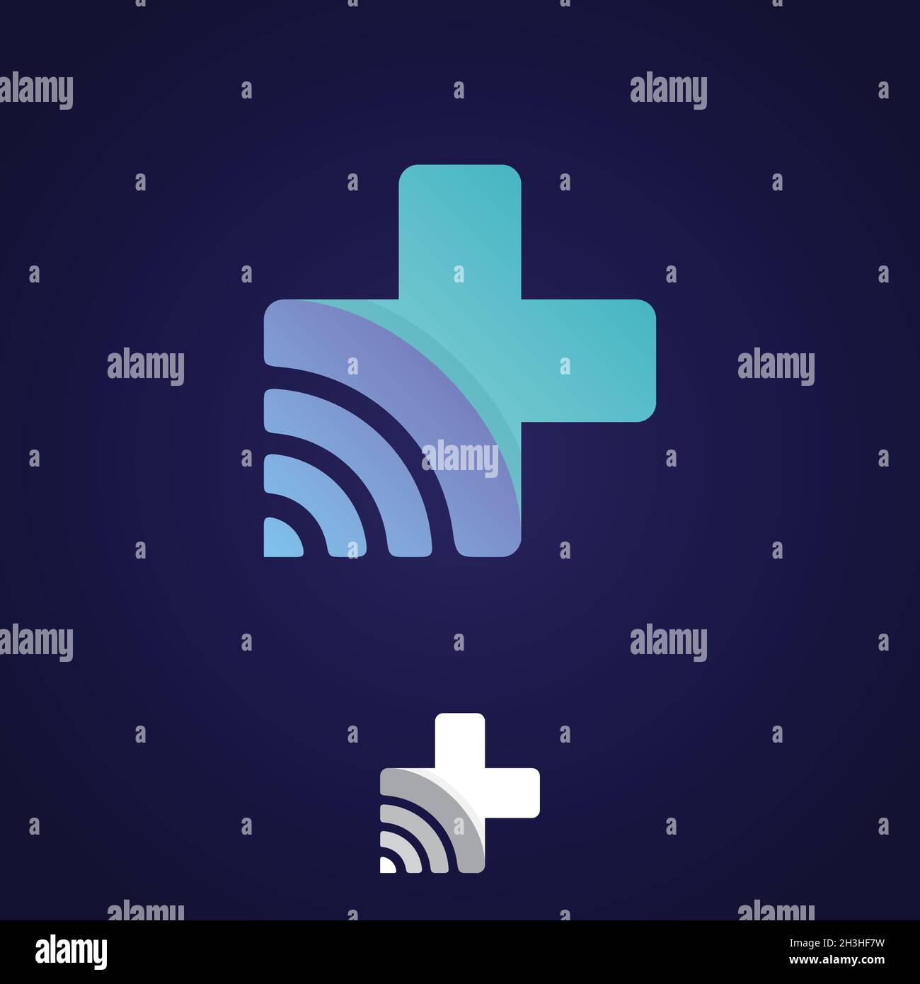 Cross-Health-Technologie-Symbol mit Netzwerksignalsymbol. Symbol für Gesundheitstechnik und Krankenhaustechnologie. Vektorgrafik EPS.8 EPS.10 Stock Vektor