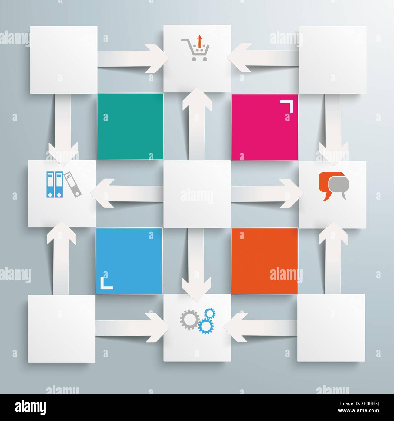 Infografik Infografik Flussdiagramm PIAD mit quadratischen Querpfeilen Stockfoto