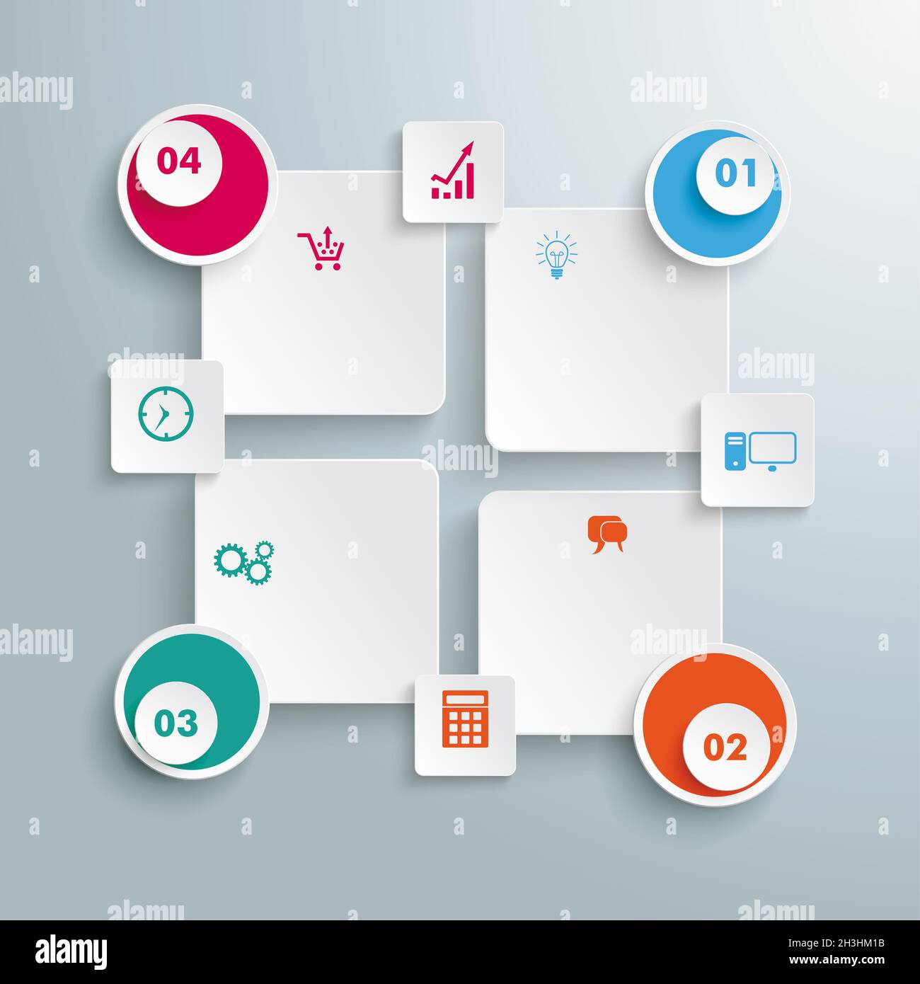 Quadrate 4 Optionen Kreise Infografik PIAD Stockfoto