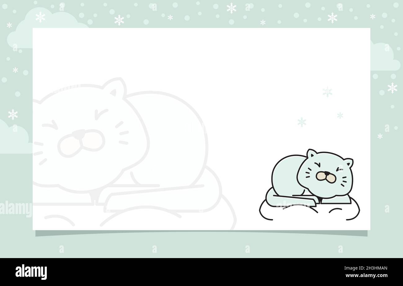 Katze Schlafen Winter Schneeflocke Urlaub Einladung Karte Rahmen Hintergrund Vorlage Stock Vektor
