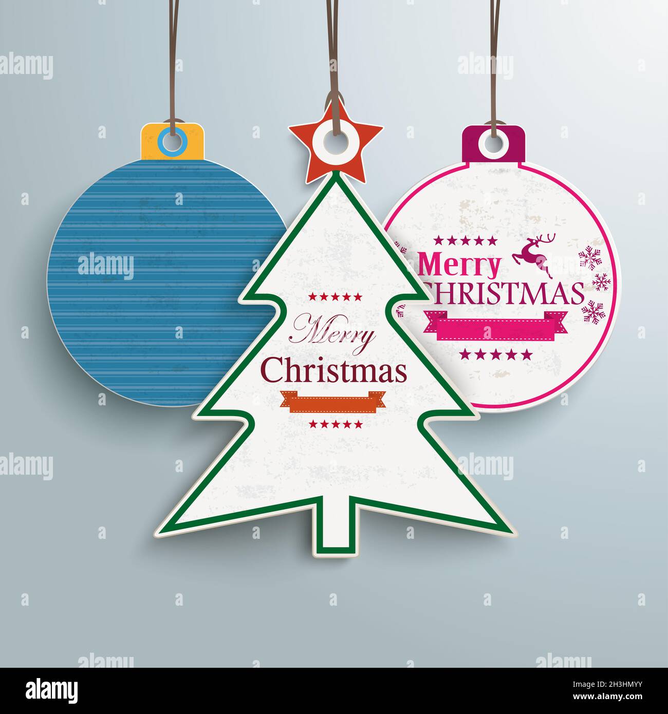 Weißer Weihnachtsbaum und Kugeln Preisaufkleber PIAD Stockfoto