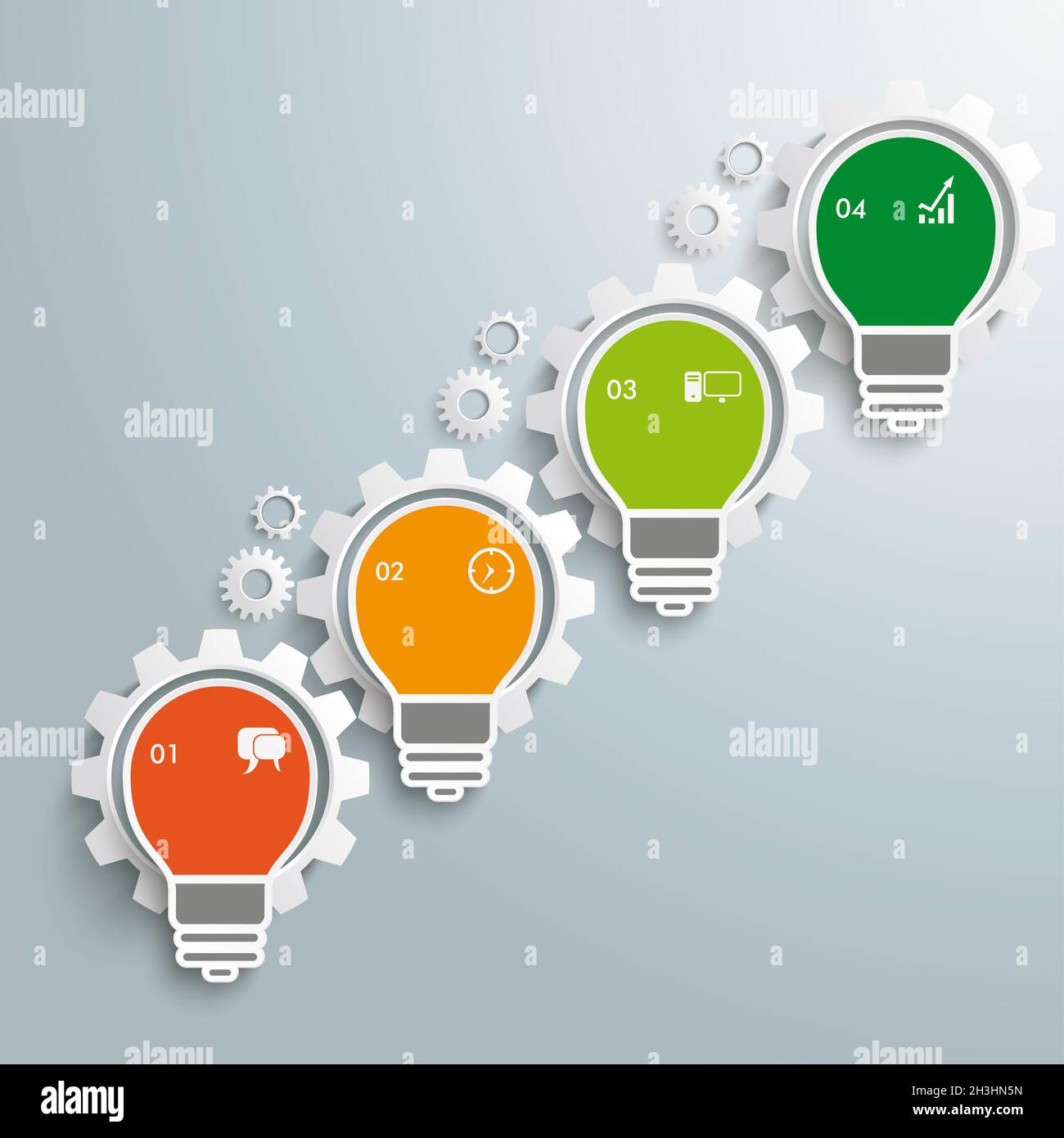 Infografik zur Glühbirne Gear Machine Growth PIAD Stockfoto