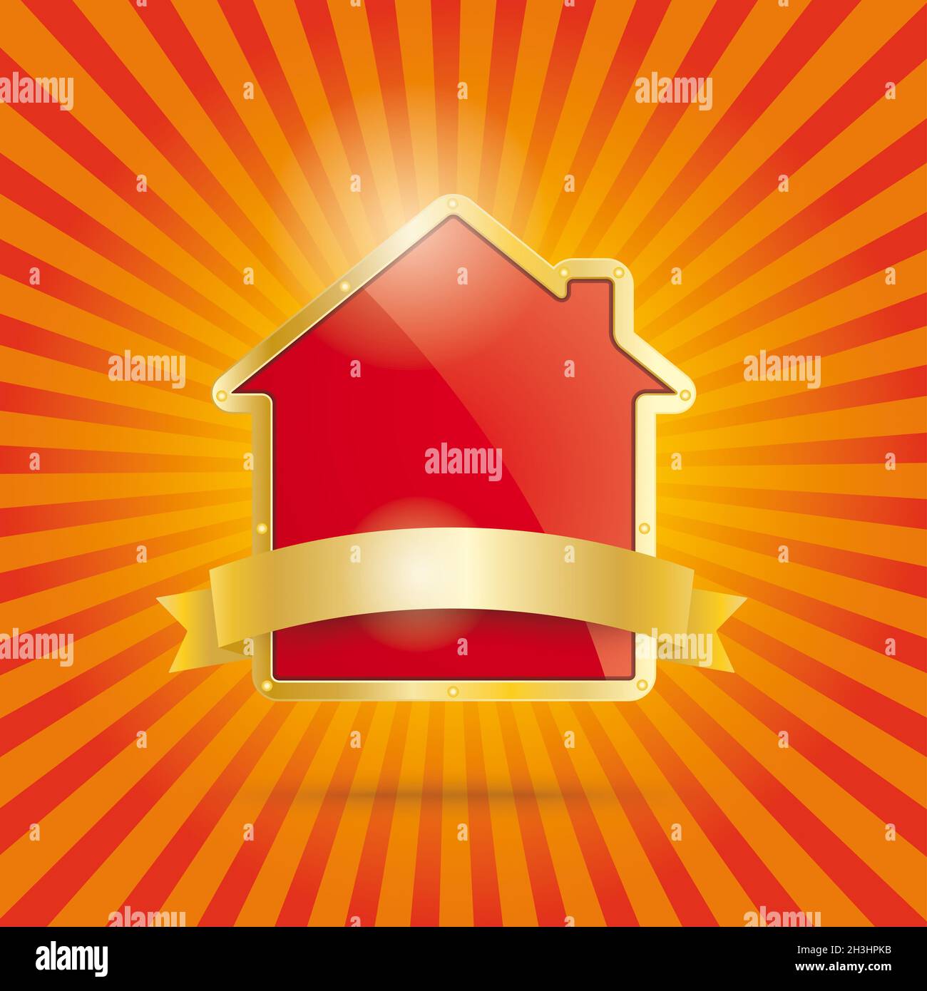 Goldenes Haus Mit Flagge Retro Sun Stockfoto