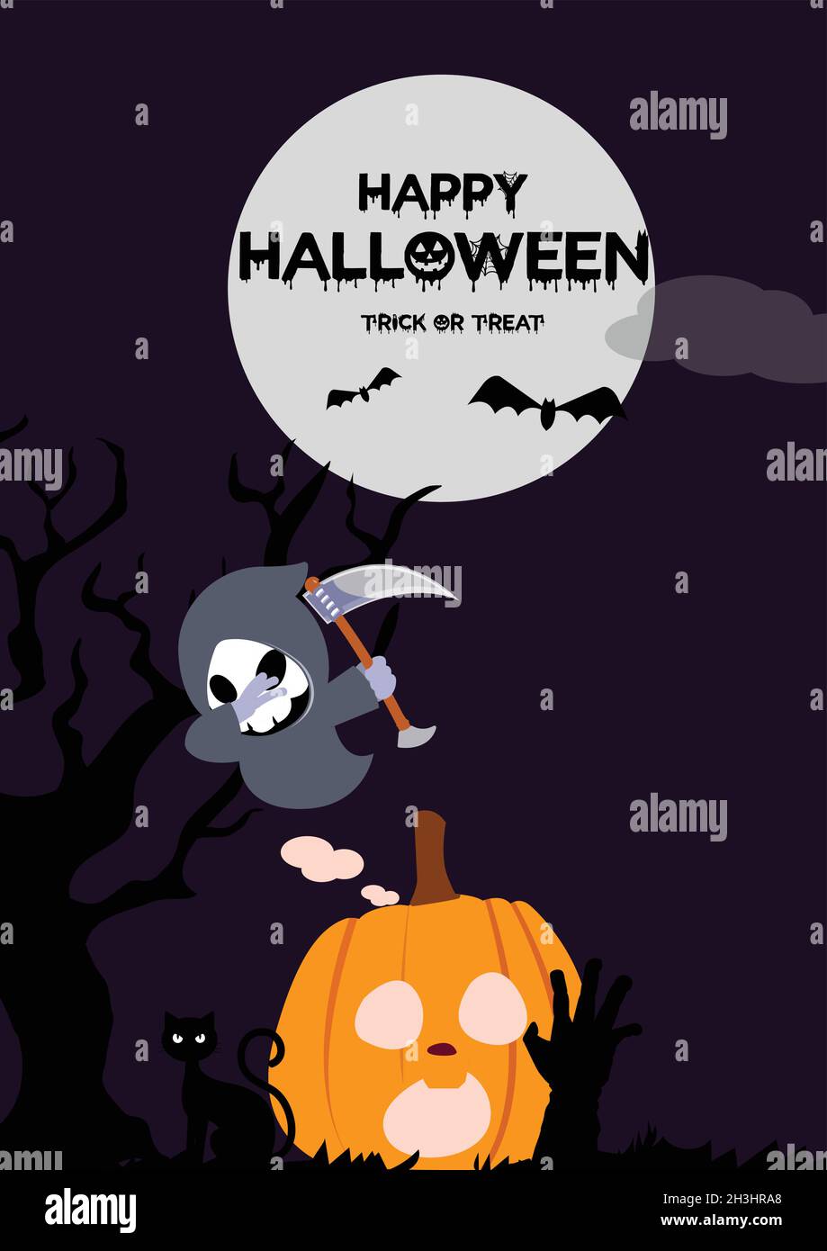 Happy Halloween Gruselwünsche, Halloween Geist mit Scary Jack o Laterne im Horrorhintergrund, Halloween Feiertagsfeier Vektor Illustration Stock Vektor