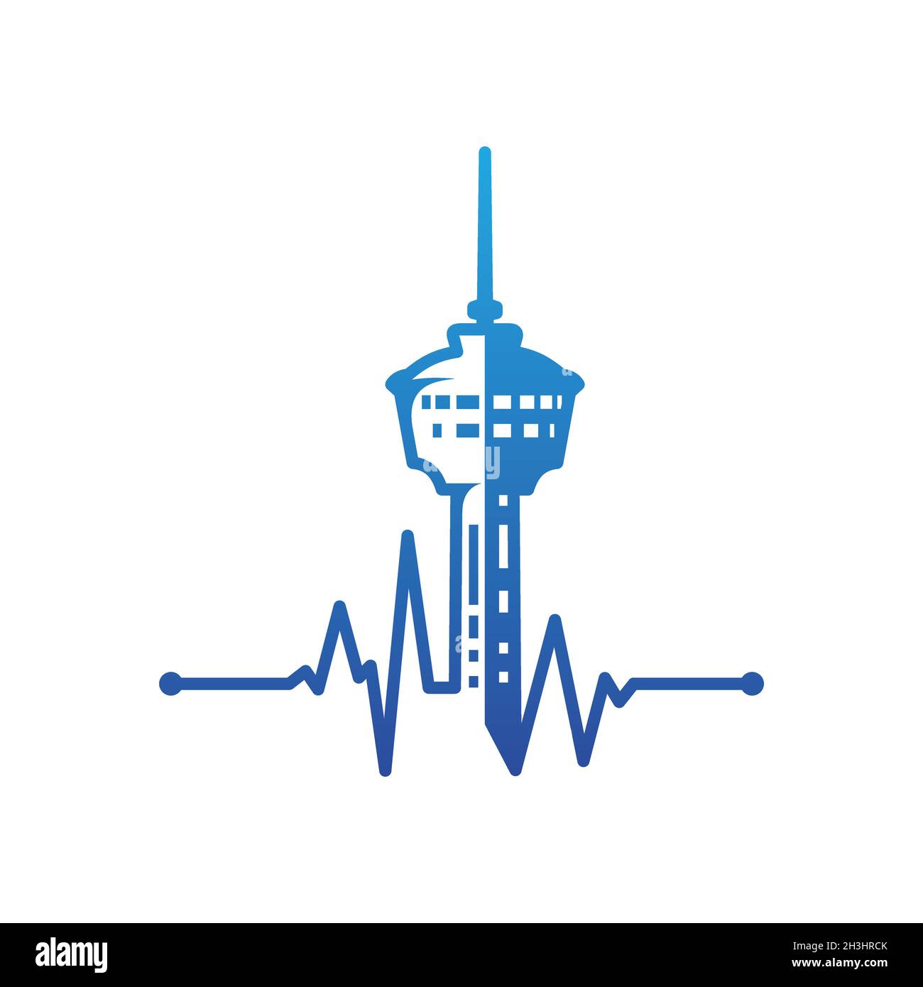 Pulse Tower-Symbol mit blauer Farbe auf weißem Hintergrund aus der Gebäudesammlung isoliert. Tower Icon trendiges und modernes Tower Symbol. Vektorgrafik Stock Vektor