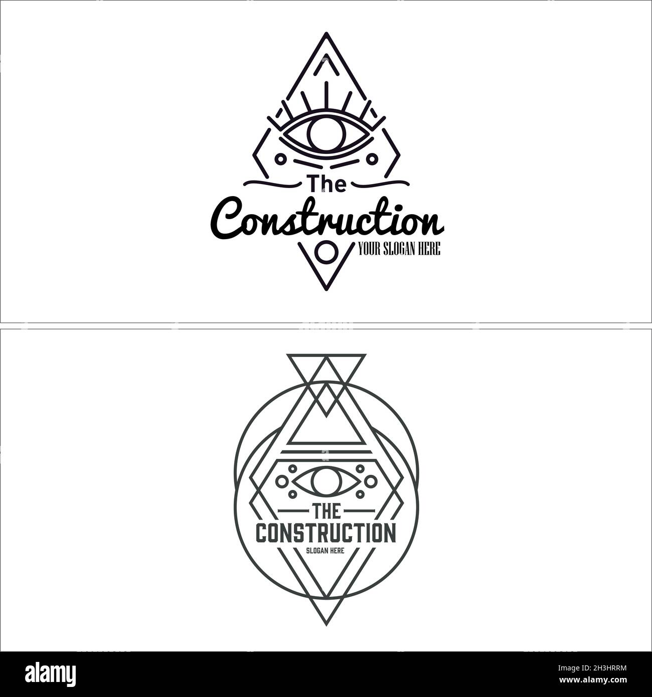 Flache Linie Kunst Auge Bau Unternehmen Logo Design Stock Vektor