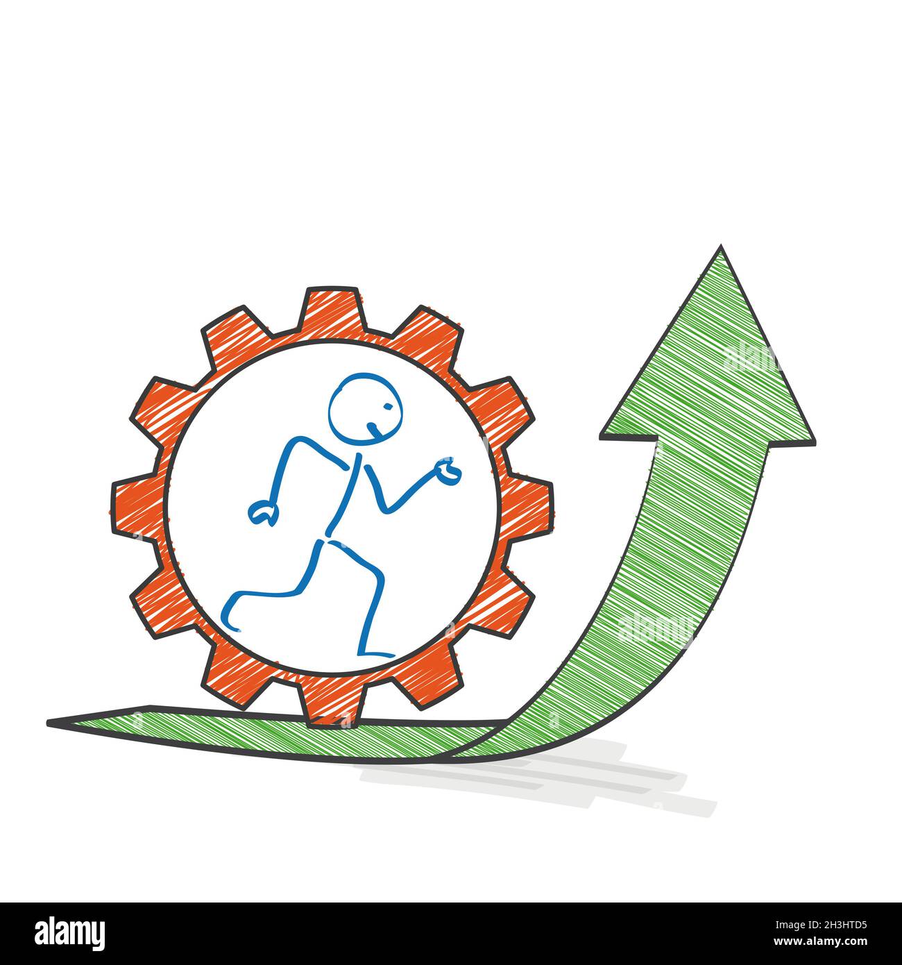 Stickman Growth Arrow Gear Stockfoto