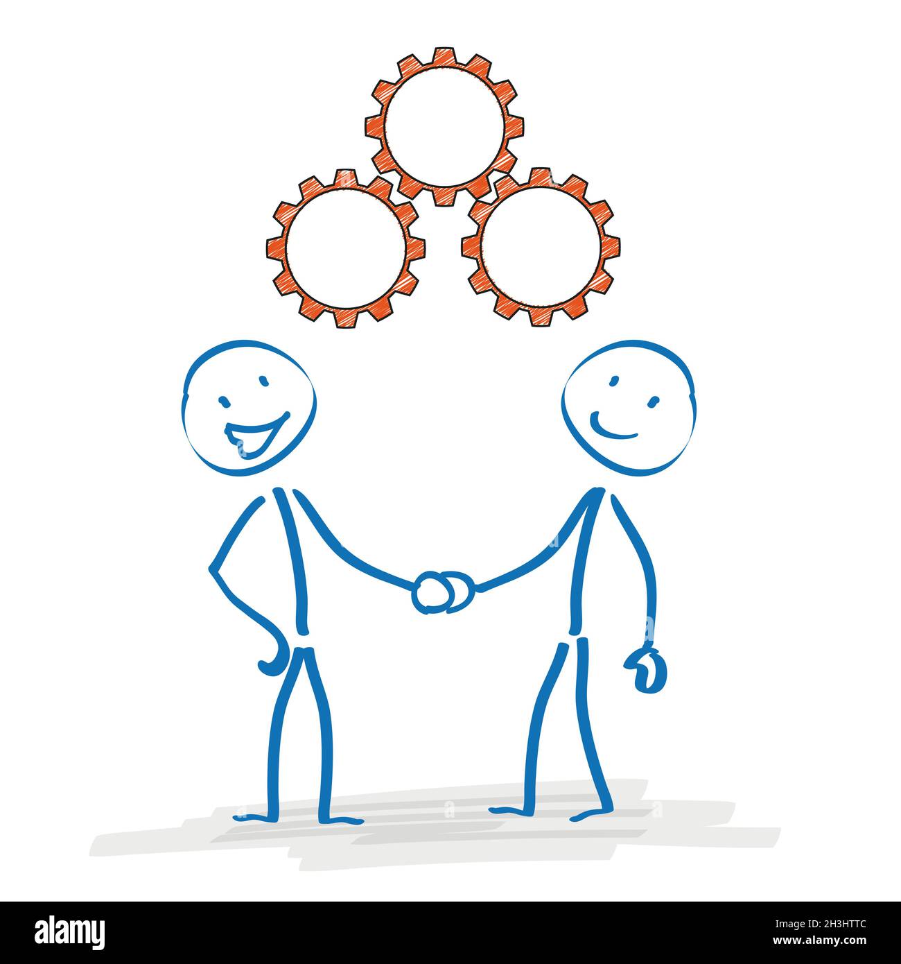 Stickman Handshake-Getriebe Stockfoto