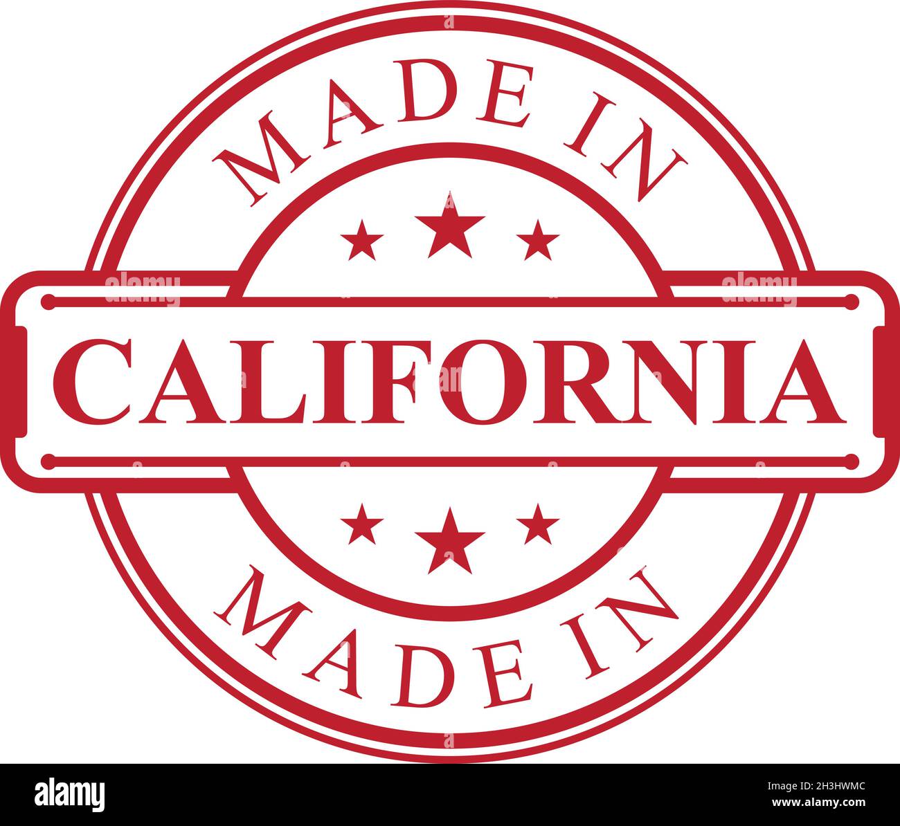 Made in California Label Icon mit rotem Farbemblem auf weißem Hintergrund. Vektor-Qualität Logo Emblem Design-Element. Vektorgrafik EPS.8 EPS. Stock Vektor