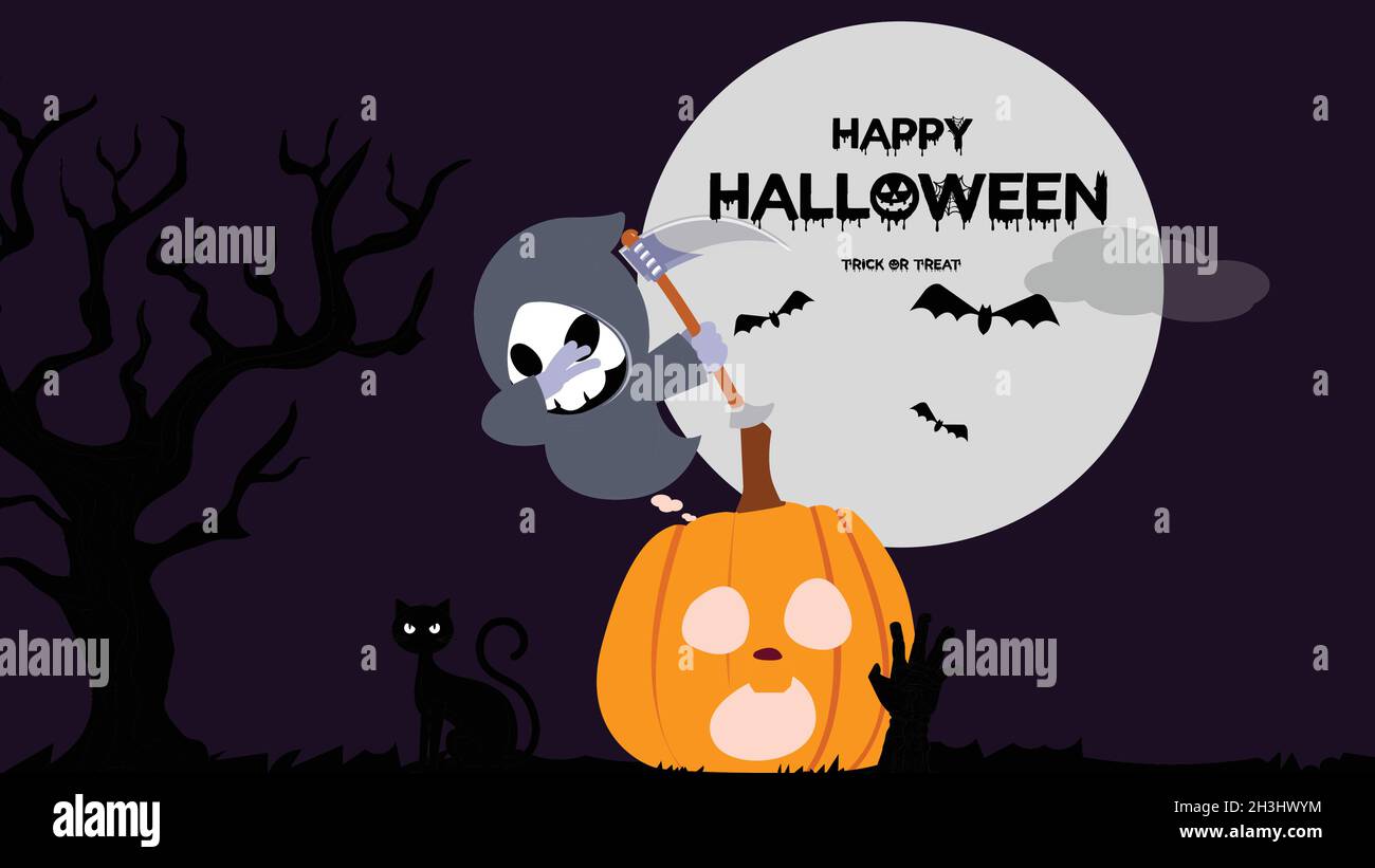 Happy Halloween Gruselwünsche, Halloween Geist mit Scary Jack o Laterne im Horrorhintergrund, Halloween Feiertagsfeier Vektor Illustration Stock Vektor