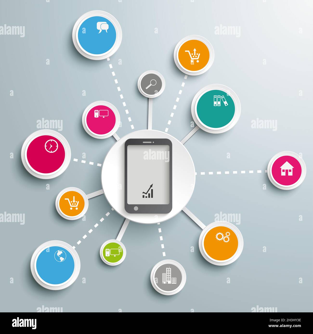 Infografik Smartphone erfolgreiche Netzwerke PIAD Stockfoto