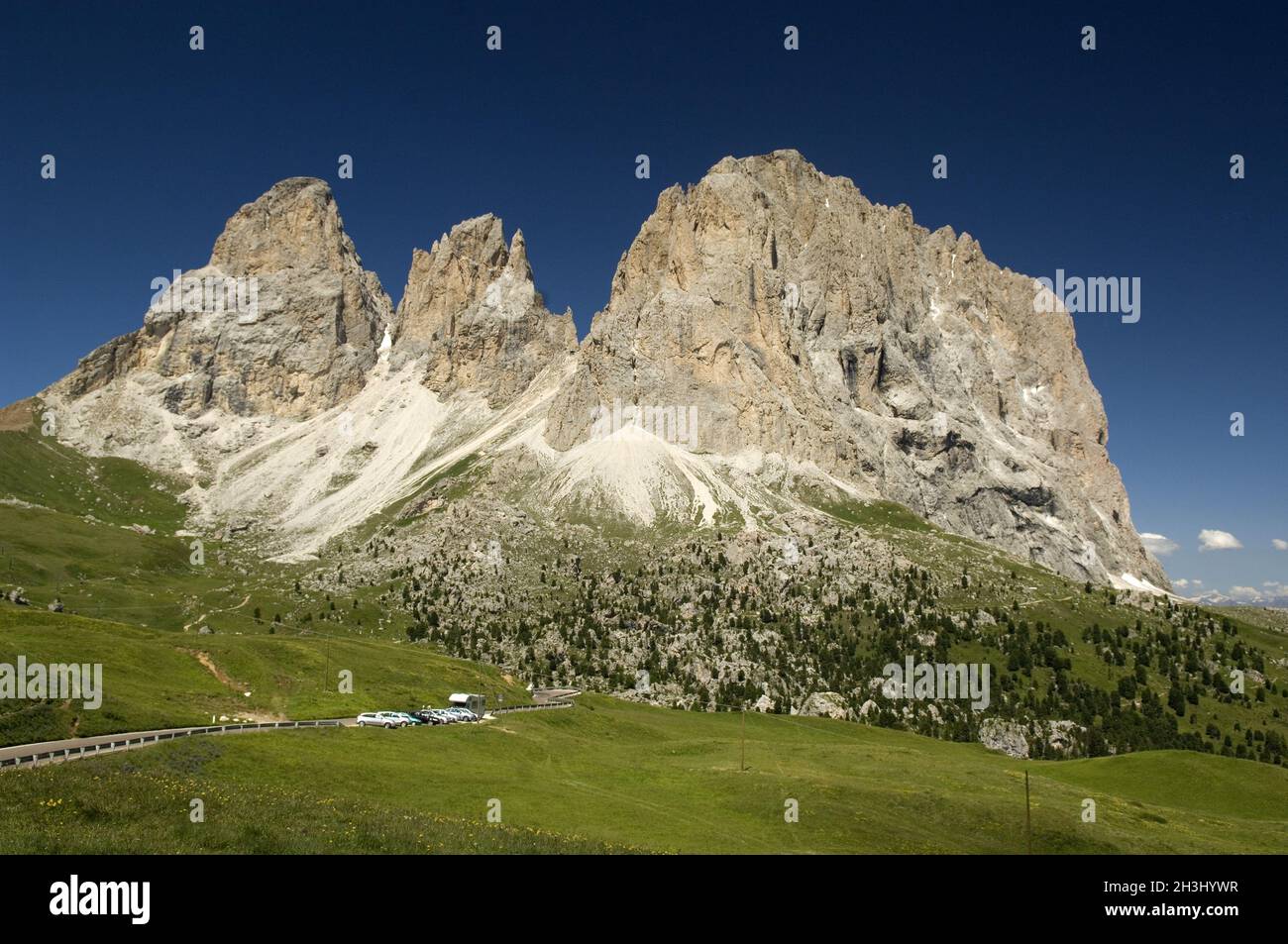 Langkofel, Langkofel, Seiser Alm, Sellajoch, Stockfoto