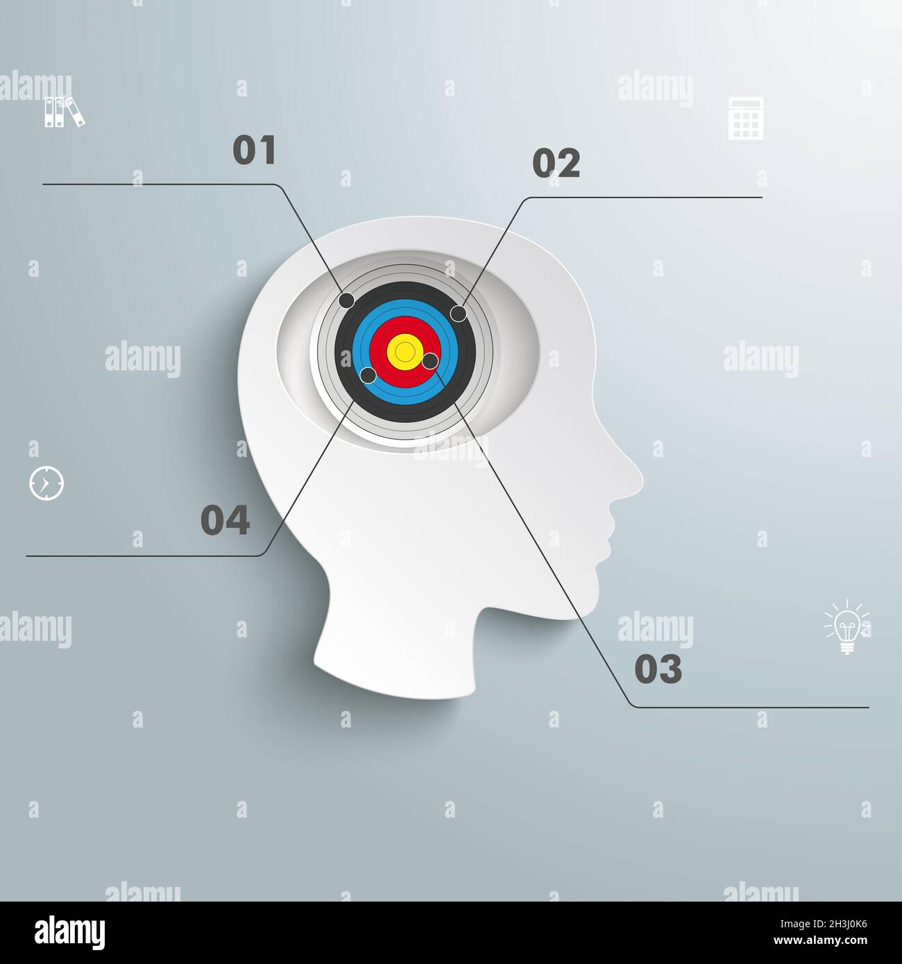 White Paper Head Brain 4 Optionen Ziel-PIAD Stockfoto