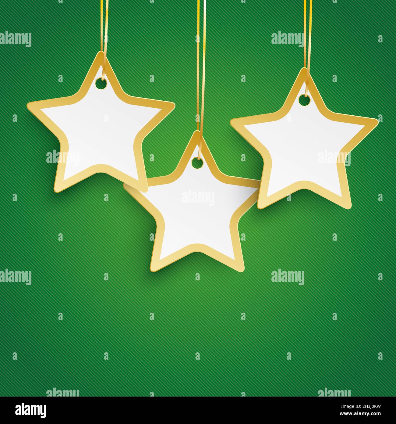 Weihnachten 3 Golden Stars Grün Hintergrund Stockfoto