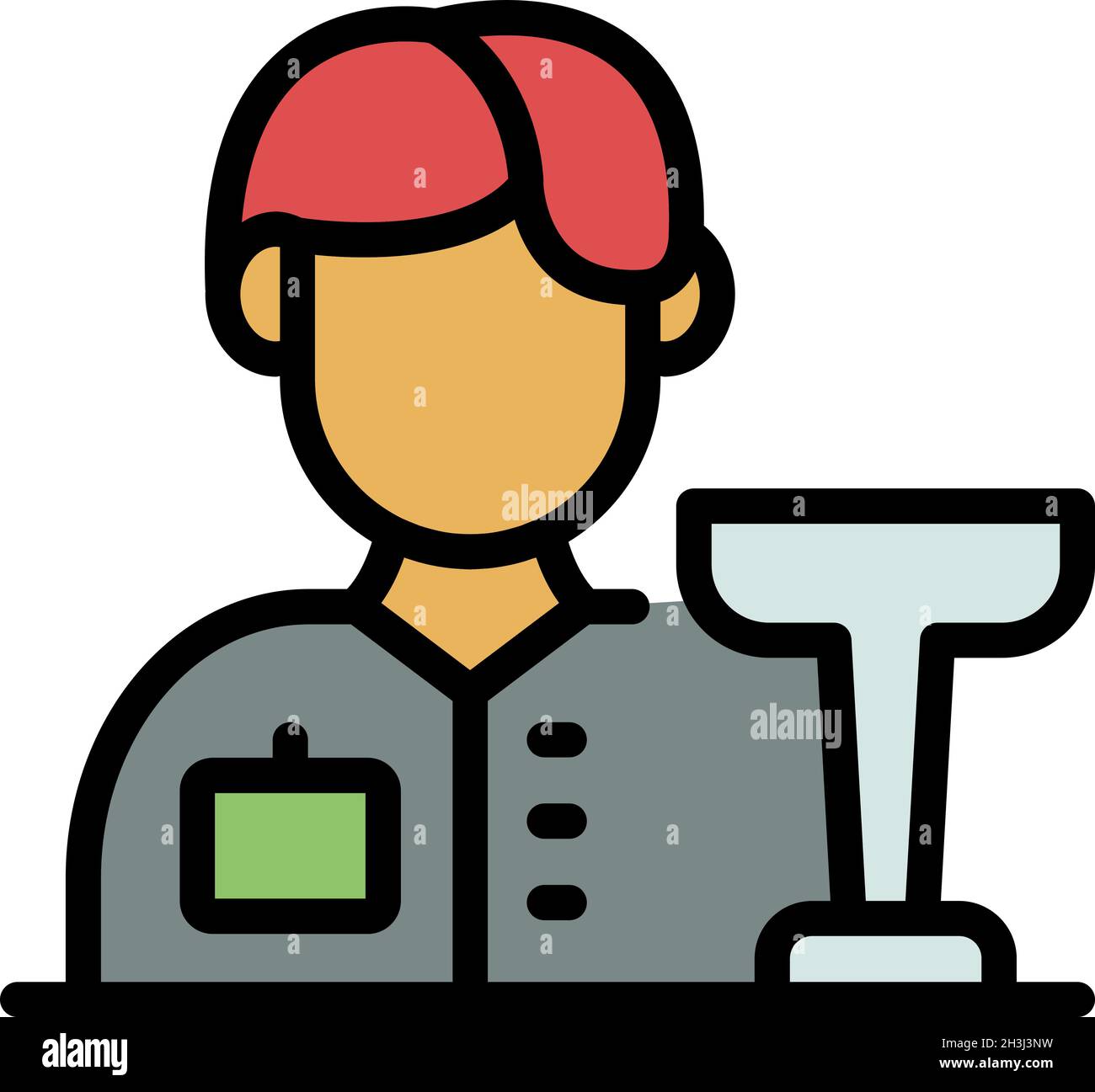 Barkeeper und eine Glassymbole. Umriss Barkeeper und eine Glasvektor Symbol Farbe flach isoliert Stock Vektor