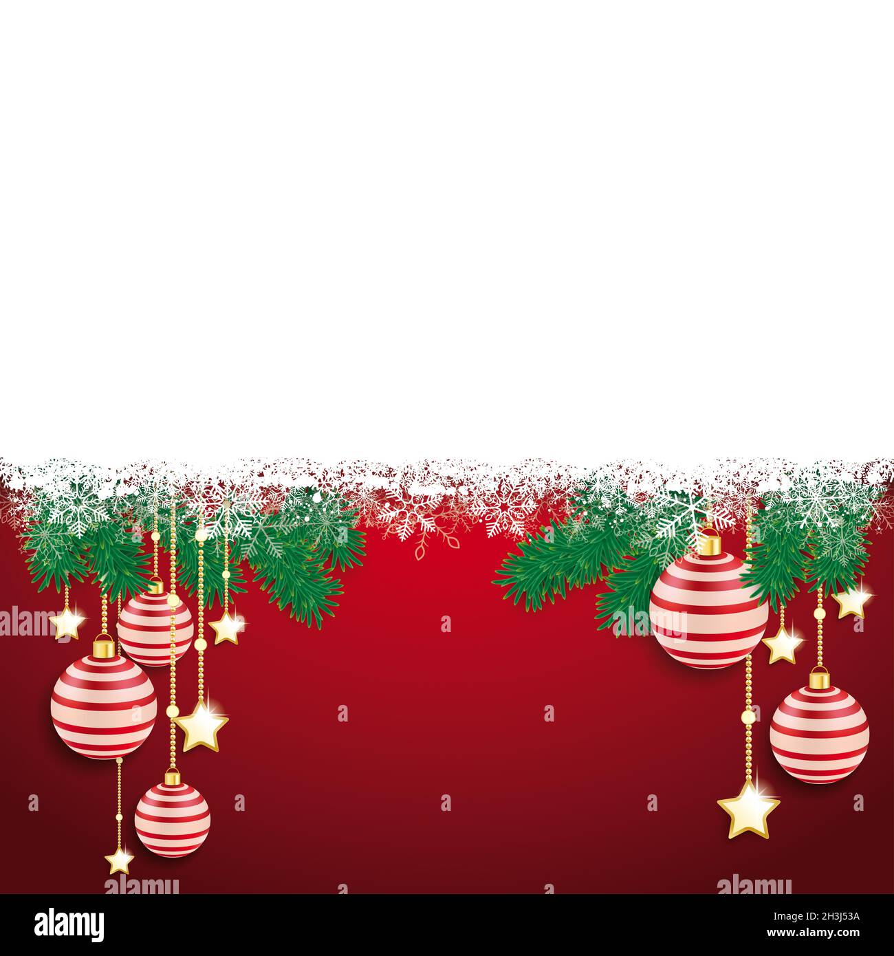 Schneeflocken Rot Hintergrund Bauble Zweige Weihnachten Stockfoto