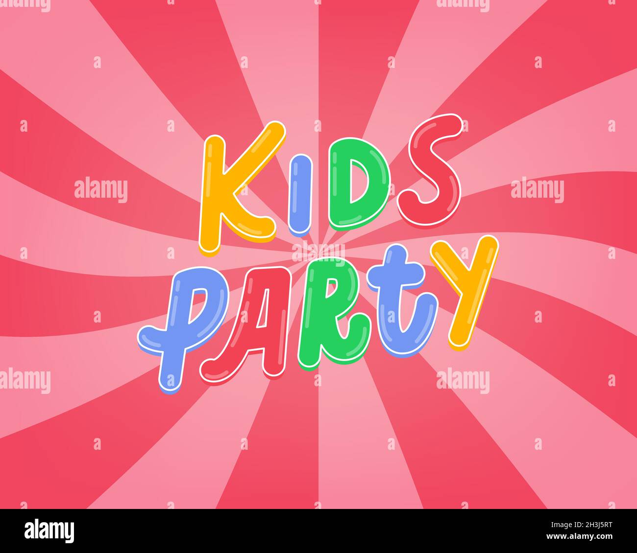 Kids Party Vektorkarte im Cartoon-Stil. Farbenfrohes Kinderschriftbanner Stock Vektor