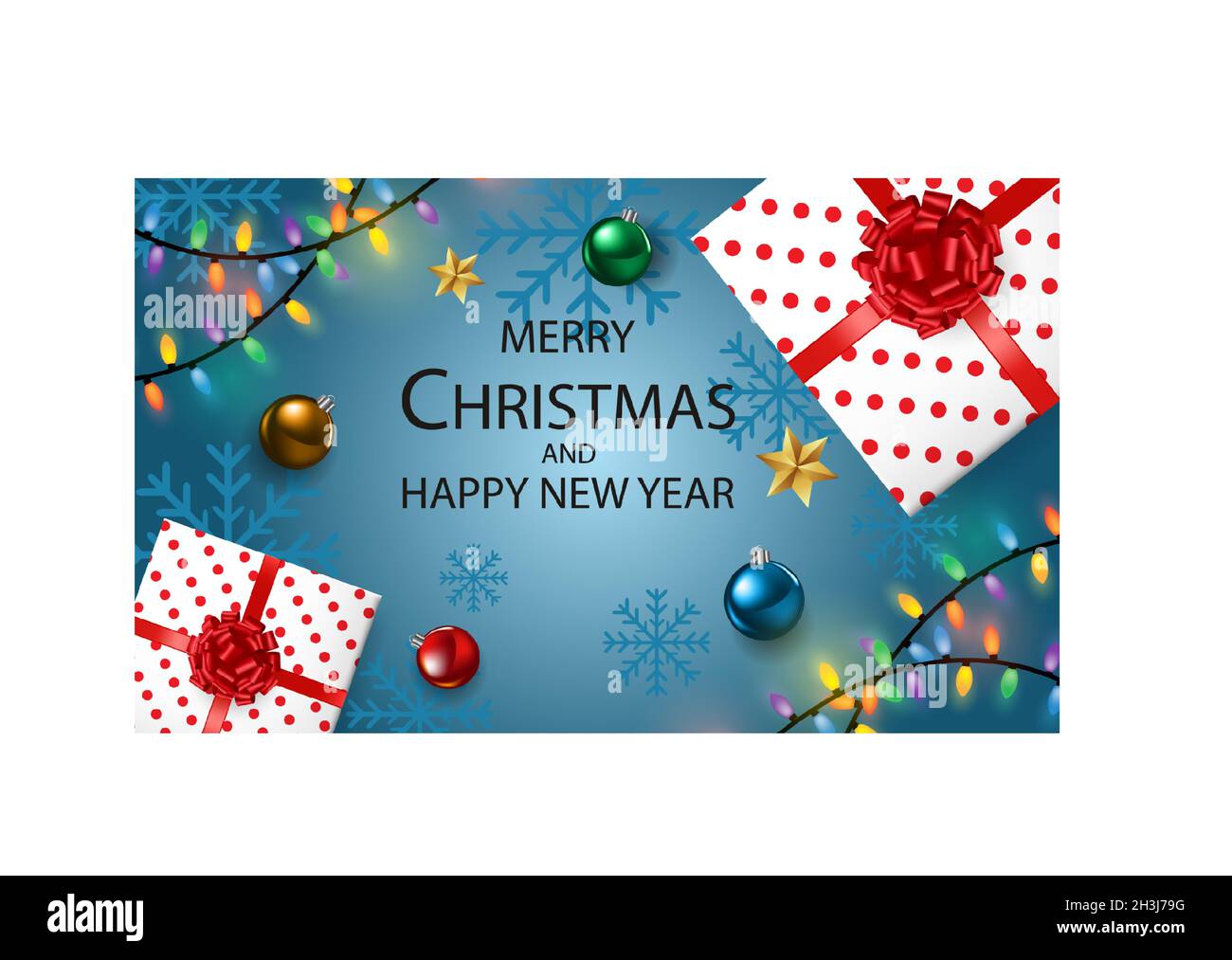 Frohe Weihnachten und ein glückliches neues Jahr Geschenkbox auf schwarzem Eichenholz Planke mit Text Draufsicht Design für Urlaub Festival Feier Vektor Hintergrund illus Stock Vektor