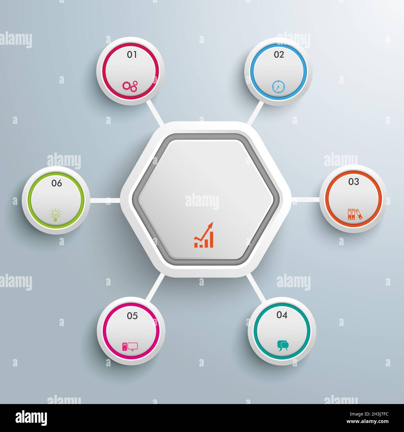 Hexagon Molecule Infografik 6 Kreise PIAD Stockfoto