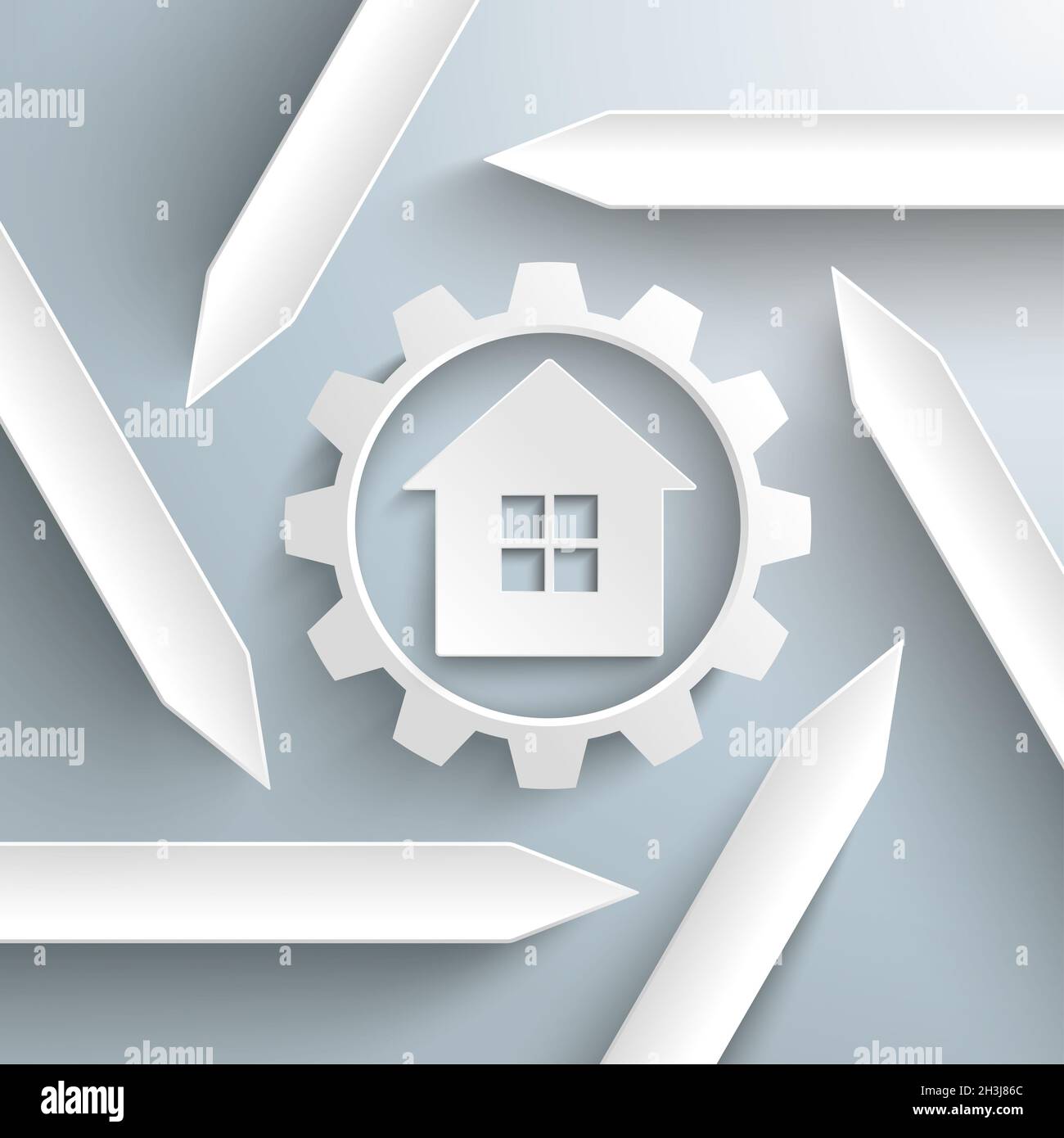 Sechs Pfeile Big White Gear Hous Window PIAD Stockfoto