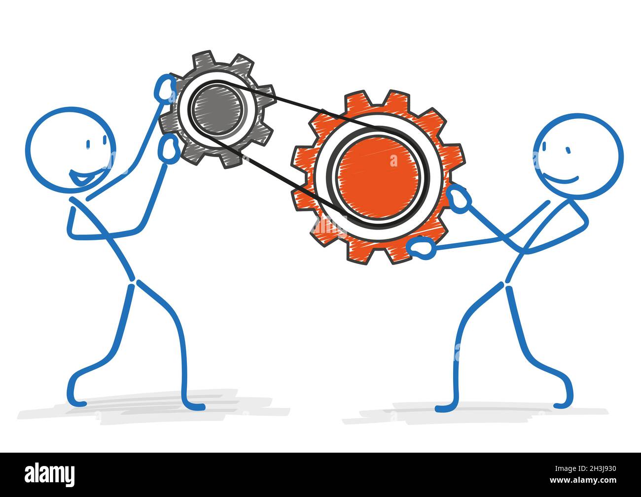 Stickman 2 Zahnräder Stockfoto