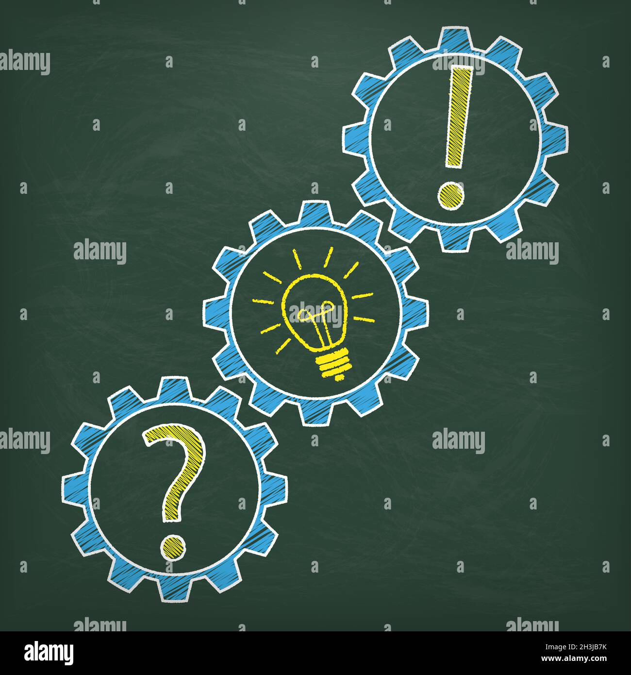 Blackboard Gear Frage Idee Antwort Stockfoto