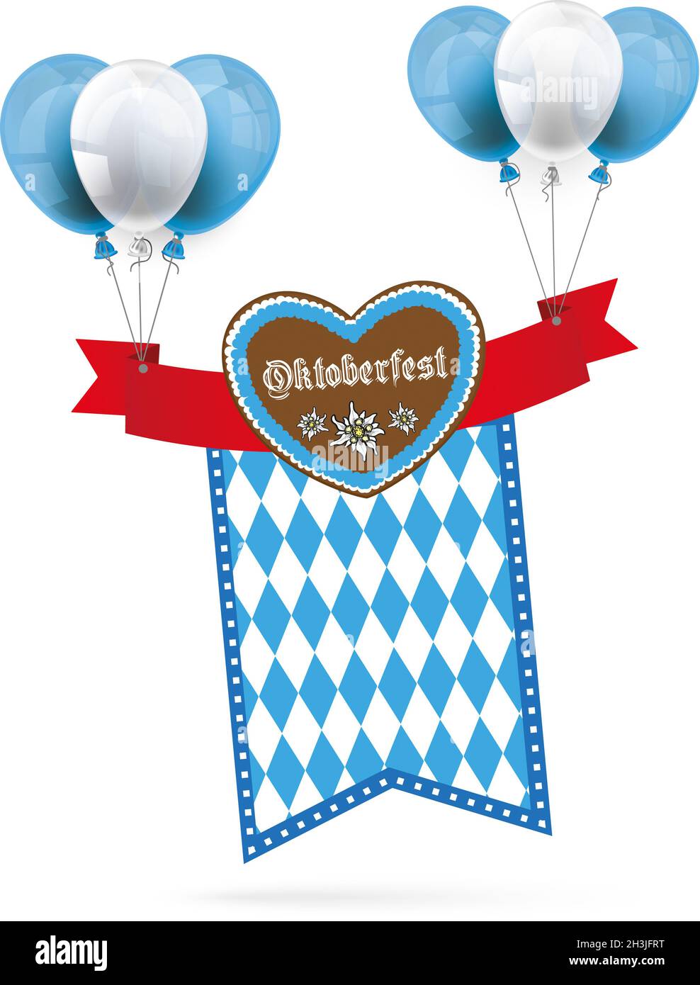 Oktoberfest Lebkuchen Herz Ribbon Flagge Ballons Stockfoto