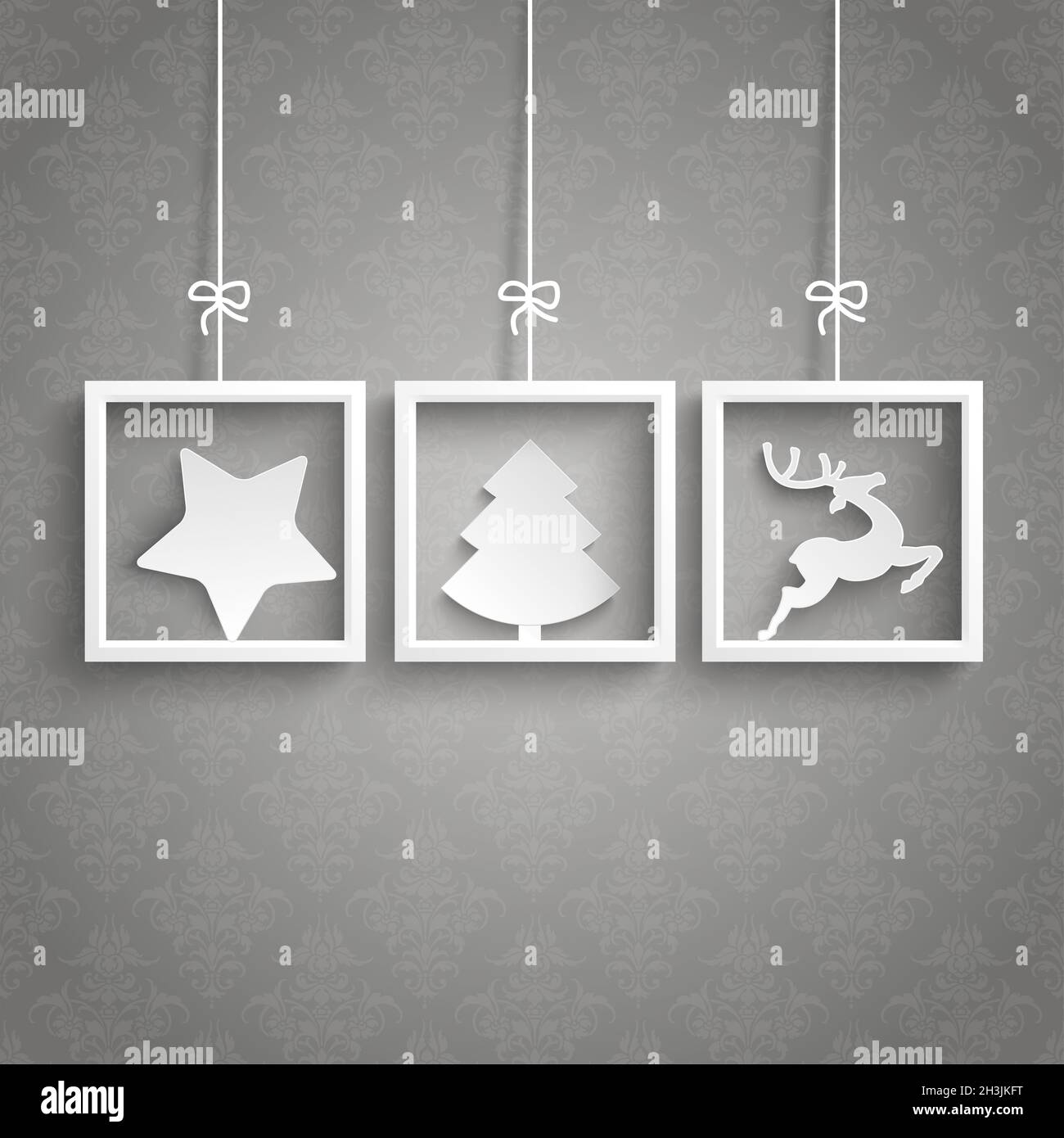 Graue Hintergrund Ornamente 3 Rahmen Weihnachten Stockfoto