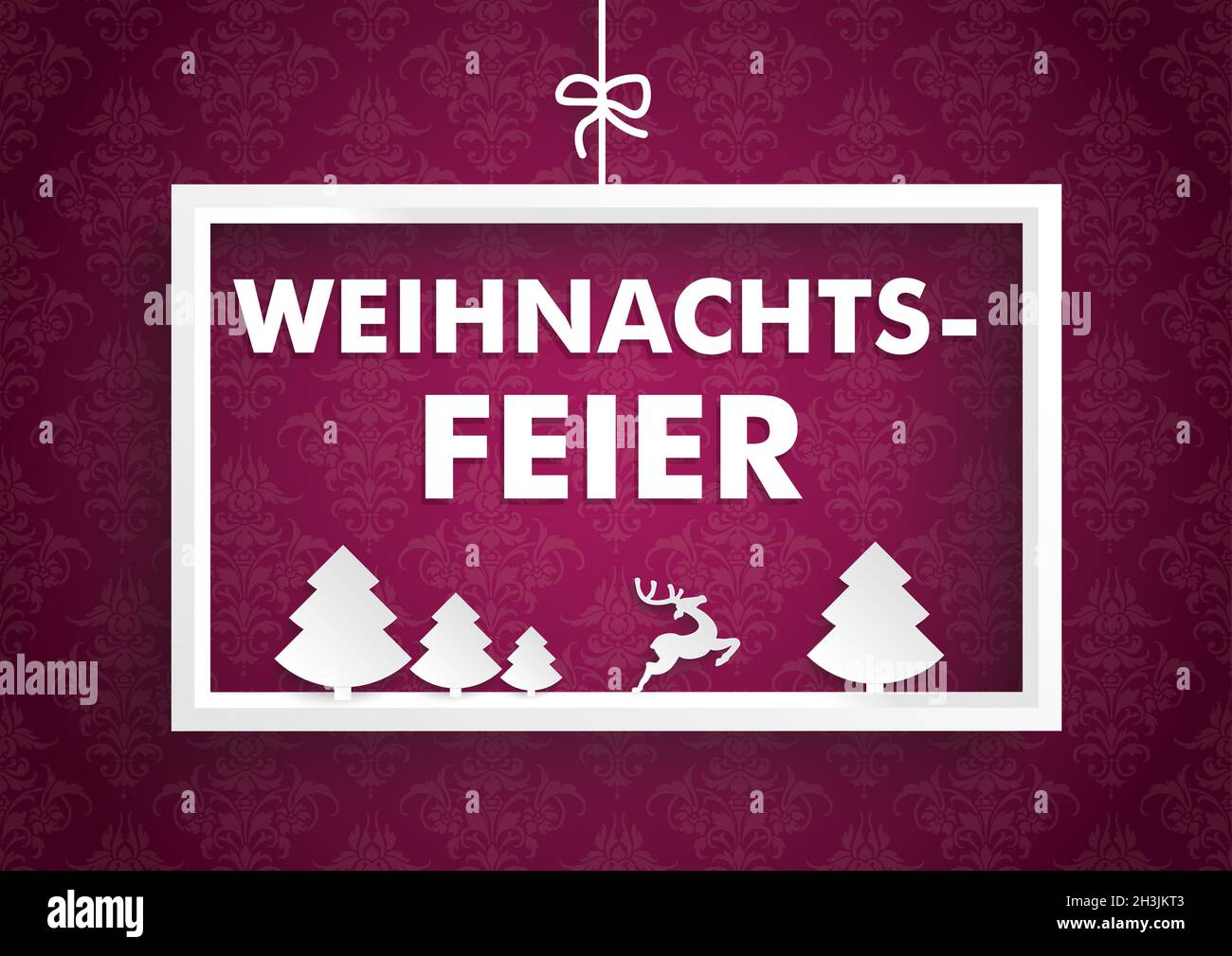 Weisser Rahmen Lila Ornamente Weihnachtsfeier Stockfoto