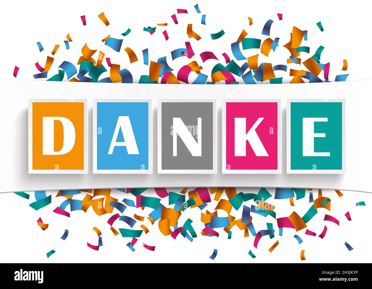 White Paper Banner Danke Confetti Stockfoto