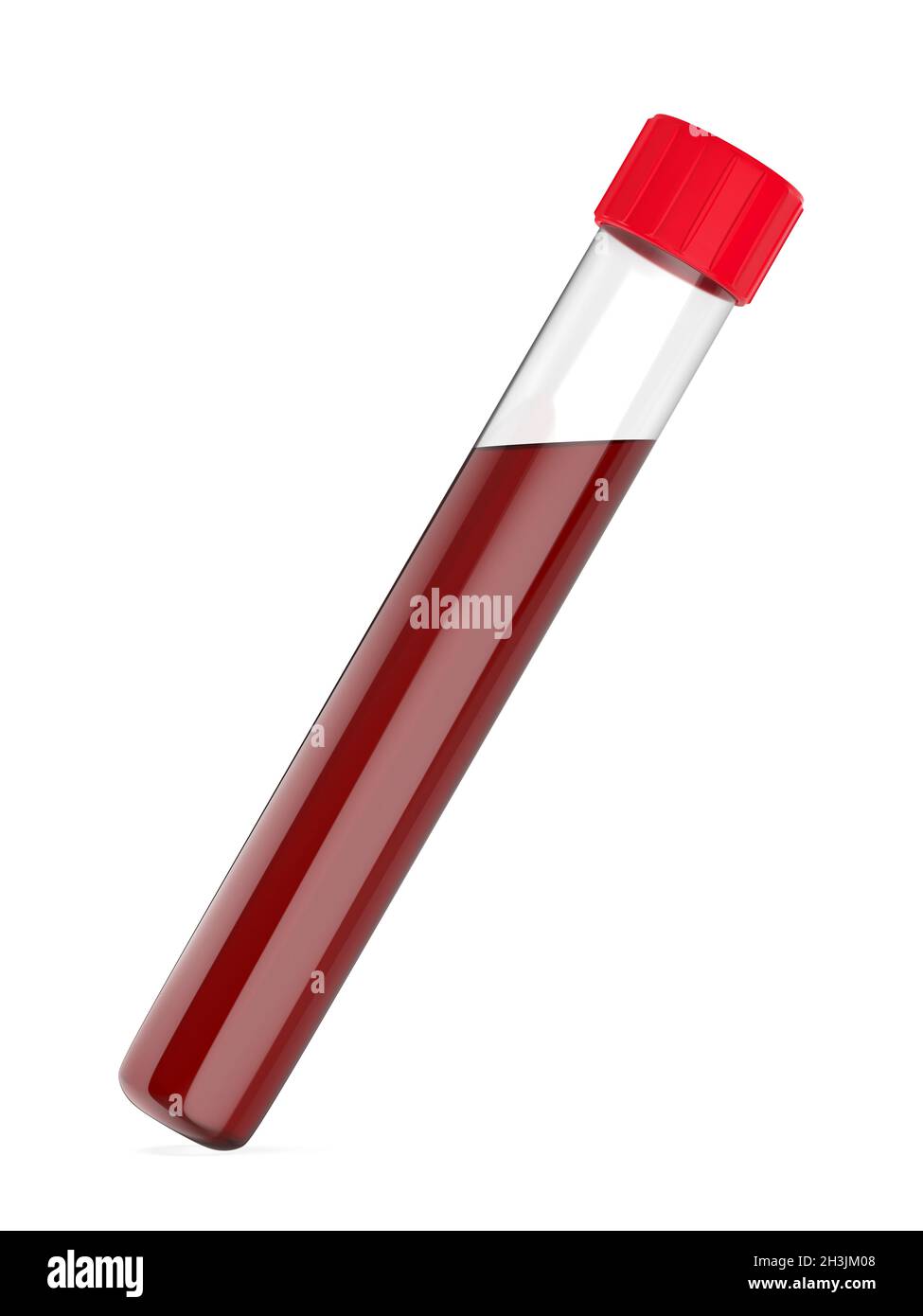 Reagenzglas mit Blut auf weißem Hintergrund Stockfoto