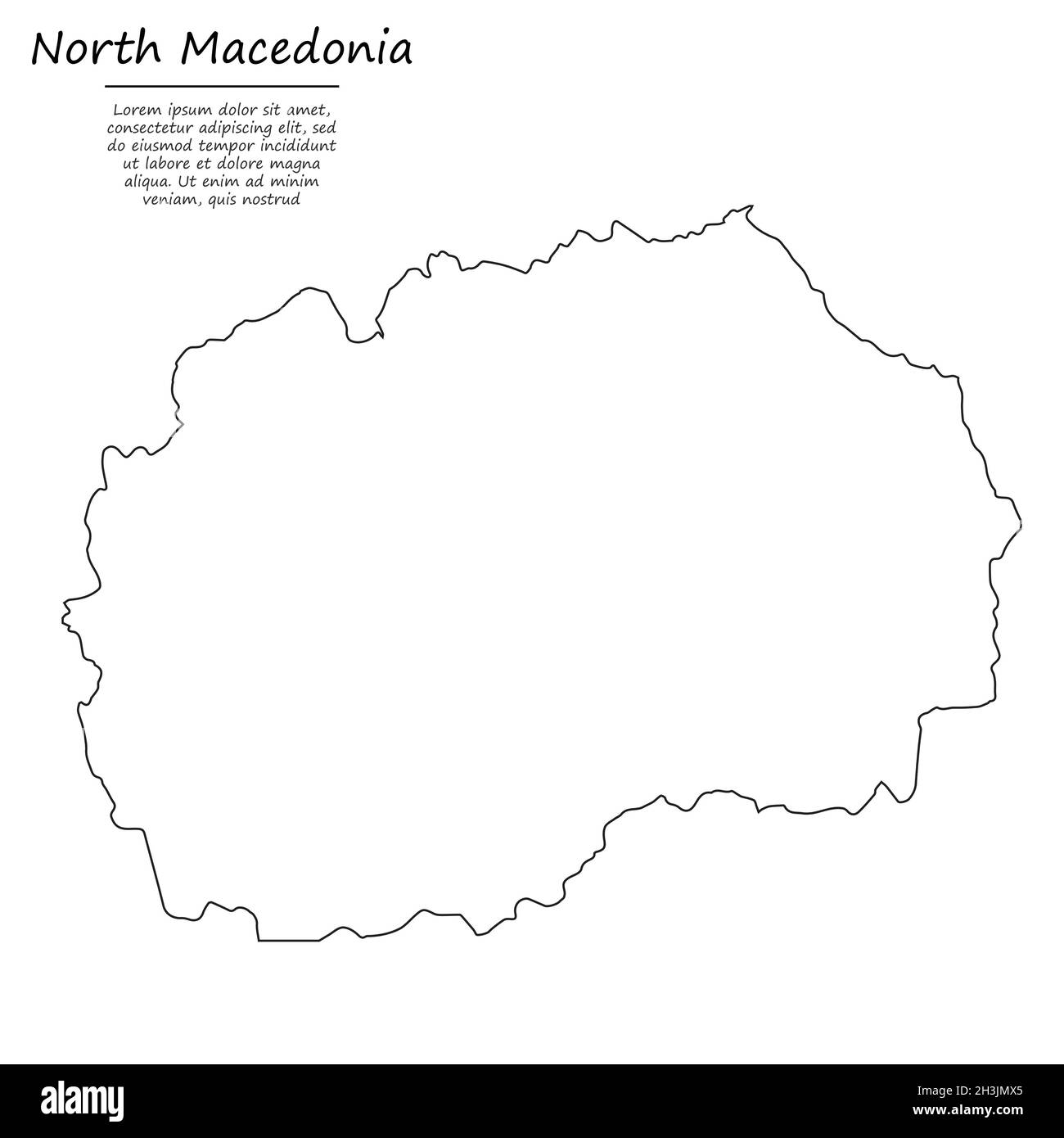 Einfache Übersichtskarte von Nord-Mazedonien, Vektor-Silhouette im Skizzenlinienstil Stock Vektor