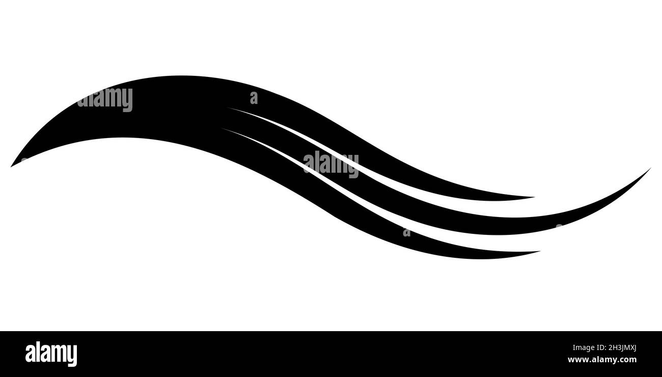 Geschwungene kalligrafische Linie Meereswelle kalligraphische Element Feder Vektor, elegant geschwungene Band Streifen Stock Vektor