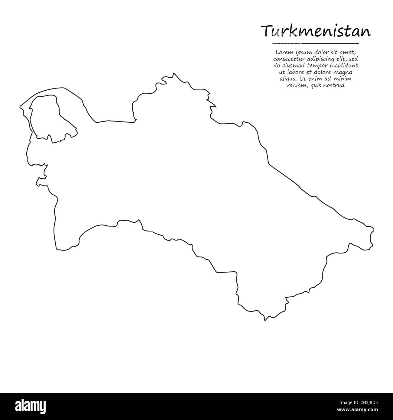 Einfache Umrisskarte von Turkmenistan, Vektor-Silhouette im Skizzenliniensstil Stock Vektor