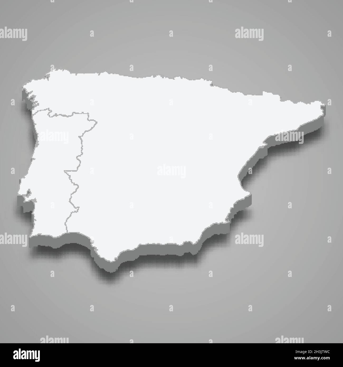 isometrische 3D-Karte der Region der Iberischen Halbinsel, isoliert mit Schattenvektordarstellung Stock Vektor