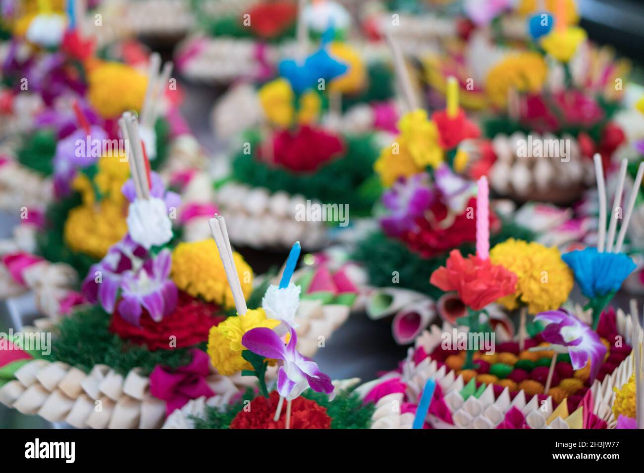 Krathongs für das Loykrathong Festival in Thailand Stockfoto