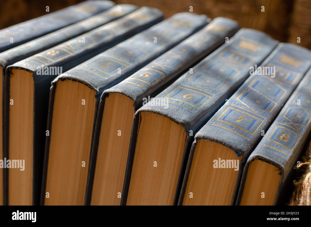 Die Romane von Jules Verne. Blaue Hardcover-Bücher mit literarischen Werken des berühmten französischen Schriftstellers. Multivolume-Kollektion. Ukraine, Mykolaiv - 10 11 202 Stockfoto