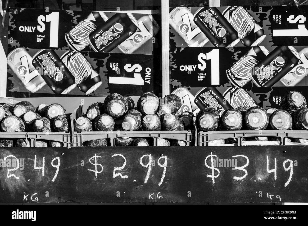 Otara Märkte, Auckland, Laden vor dem Obst- und Gemüseladen Stockfoto