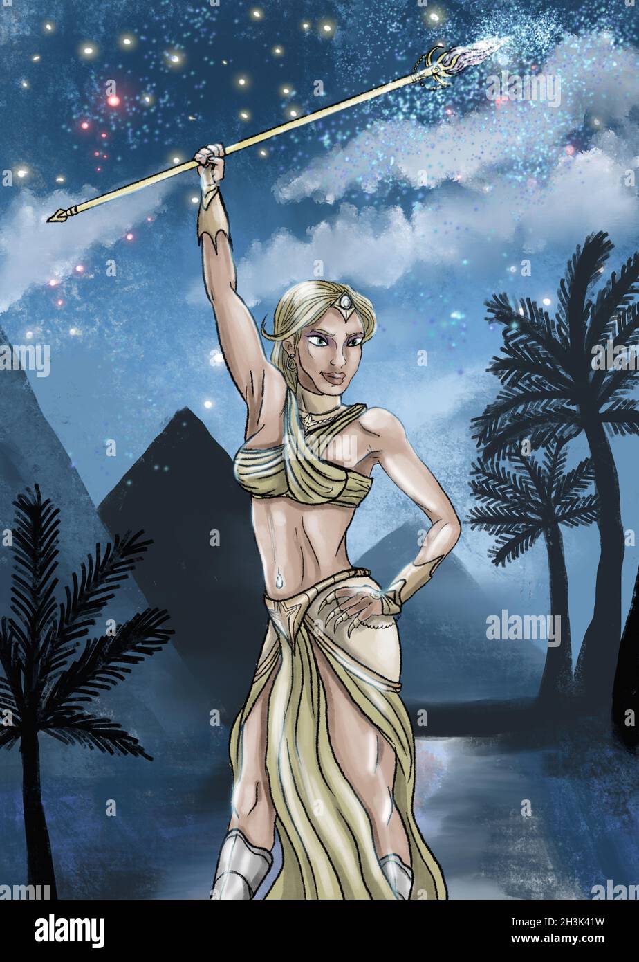 Eine Fantasy-Kriegerin Illustration Stockfoto