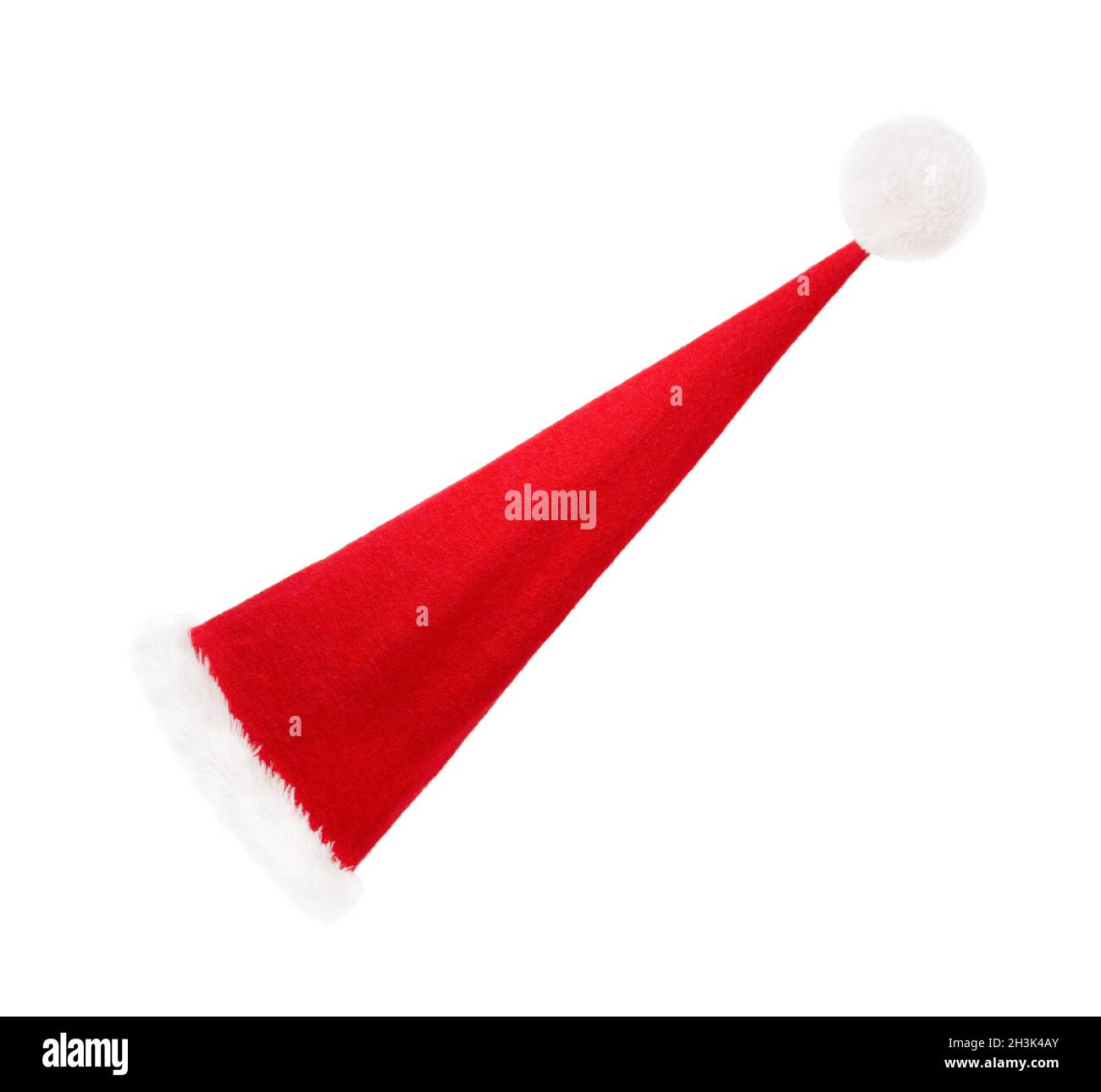 Roter Weihnachtsmann Hut auf weißem Hintergrund. Stockfoto