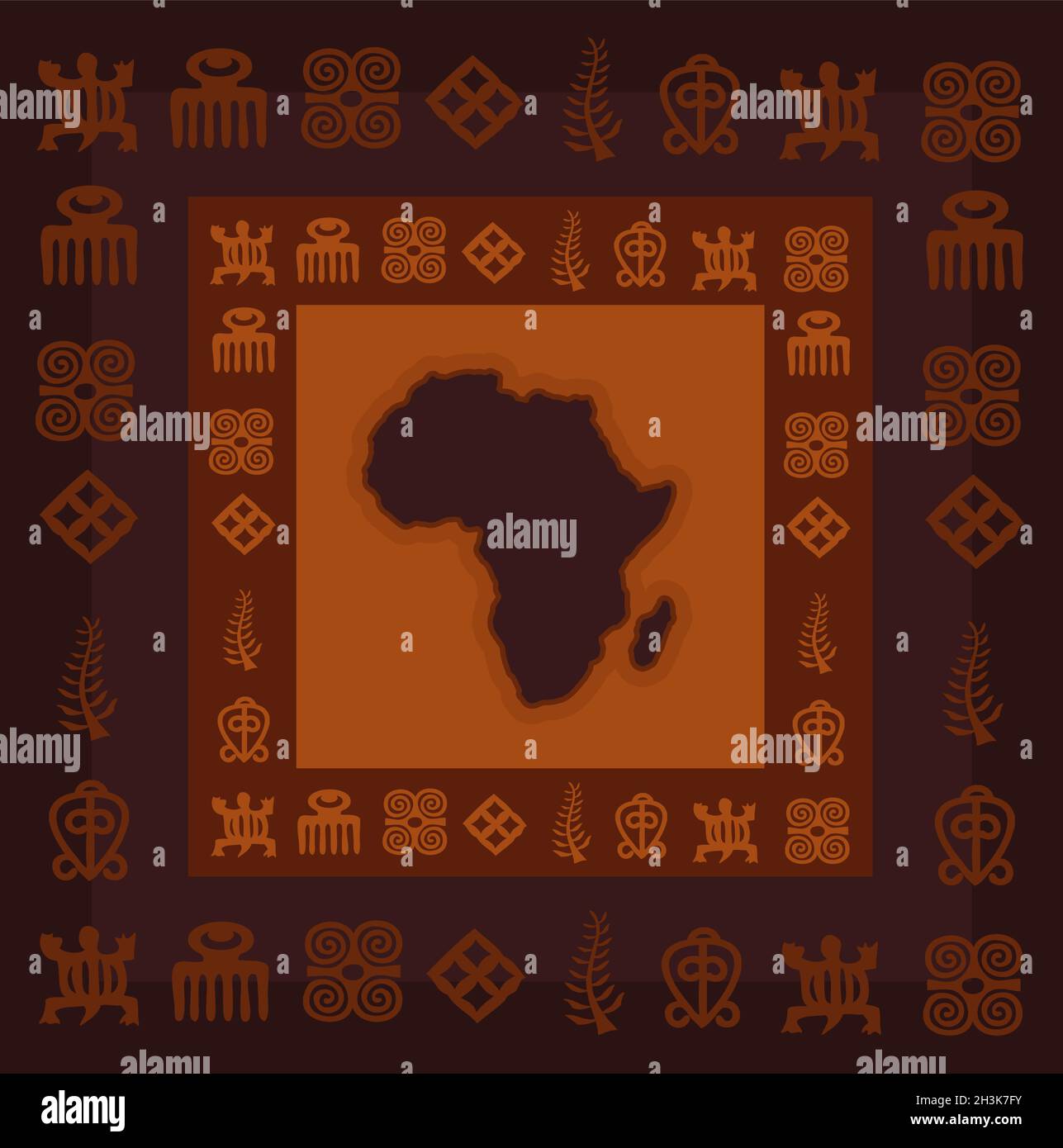 Afrikanische Hieroglyphen mit Afrika Karte, Adinkra Symbole Vektor Stock Vektor