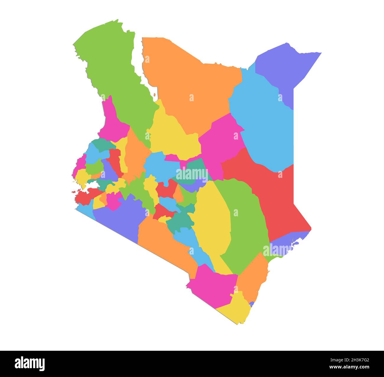 Kenya-Karte, administrative Teilung, separate einzelne Regionen, Farbkarte isoliert auf weißem Hintergrund, leer Stockfoto