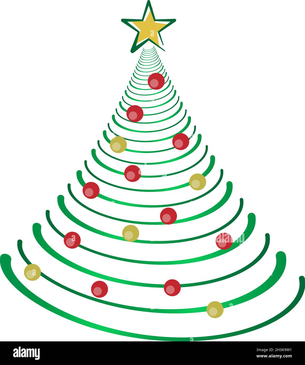 Weihnachtsbaum-Illustration mit roten und goldenen Weihnachtskugeln Stock Vektor