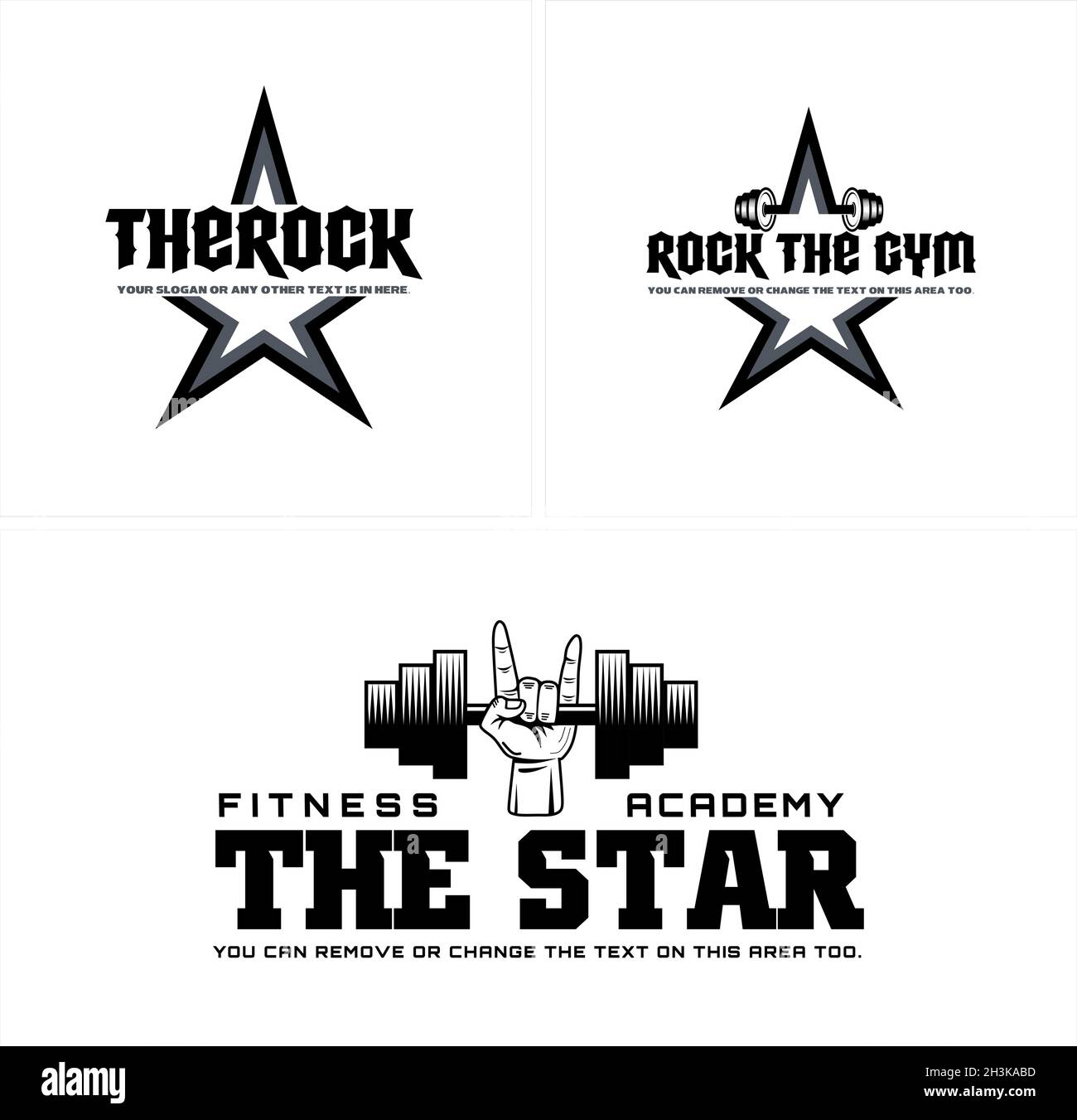 Set aus Rock Star Langhantel-Logo für das Fitnessstudio Stock Vektor